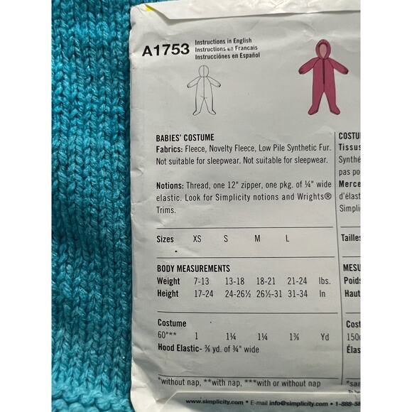 Simplicity 1753 Pattern Baby footie pajamas snow suit size xs-L - Picture 4 of 6